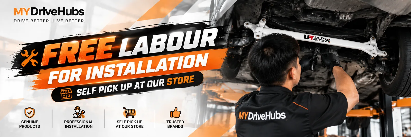 MYDriveHubs free labour for installation, self pick up at our store